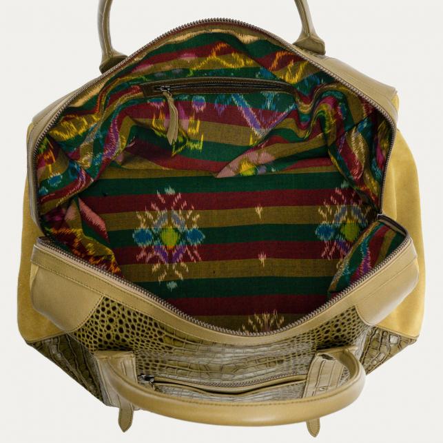 Claris Virot Sac Bowling Cuir Embossé Croco June L Kaki