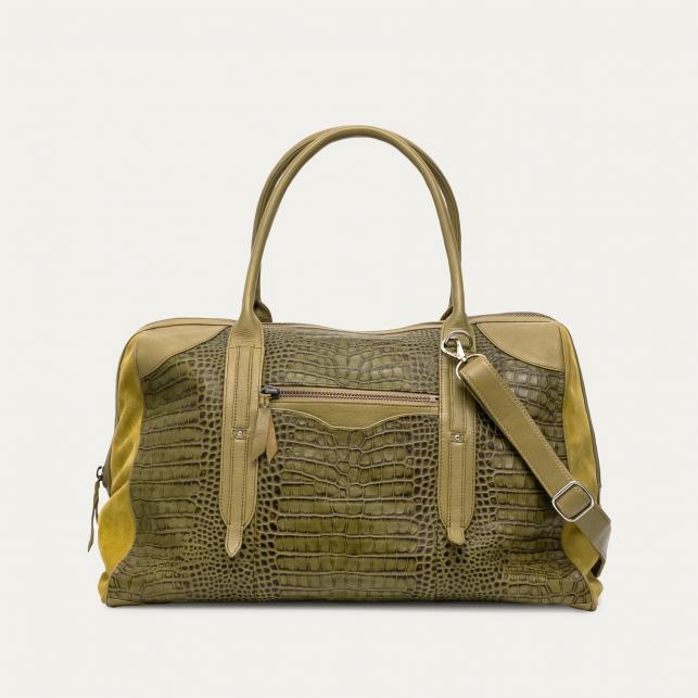 claris virot Sac Bowling Cuir Embossé Croco June L Kaki