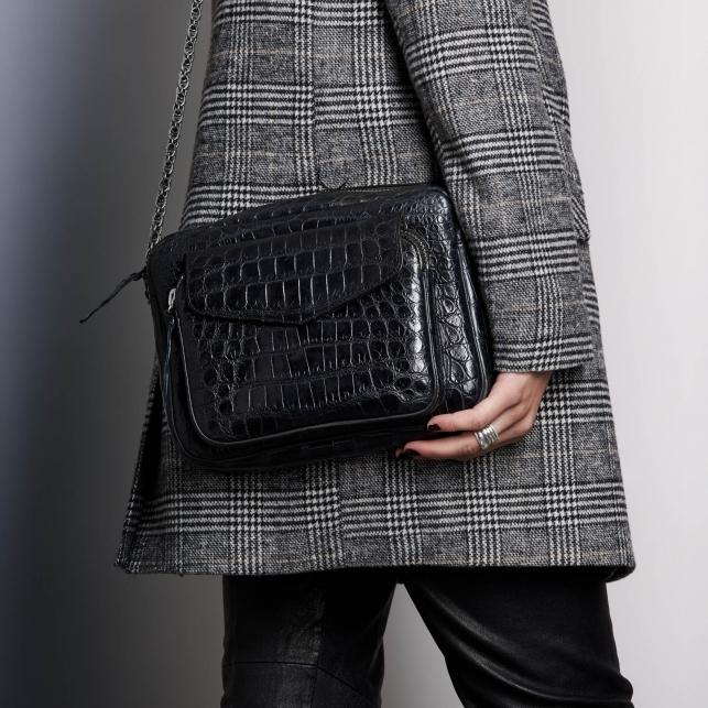 Claris Virot Sac Croco Big Charly Noir Chaîne Argent