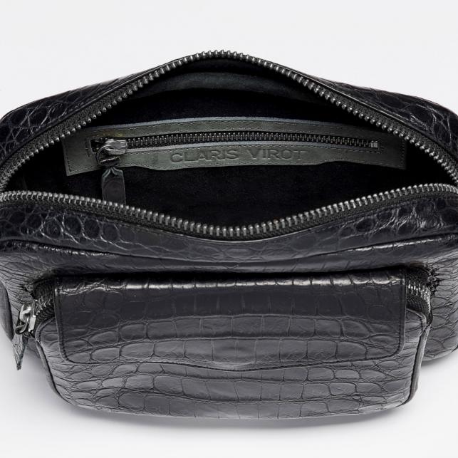 Claris Virot Sac Croco Big Charly Noir Chaîne Argent