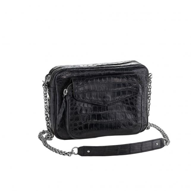 claris virot Sac Croco Big Charly Noir chaîne Argent