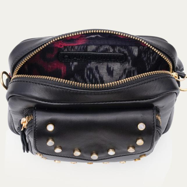 Claris Virot Sac Cuir Baby Charly Nappa Noir Et Clous Nacrés
