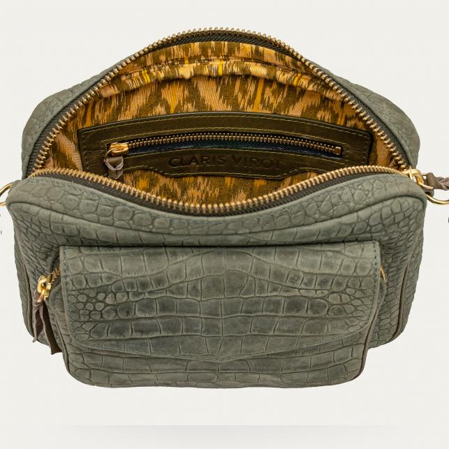 Claris Virot Sac Cuir Big Charly Embossé Croco Gris Perle