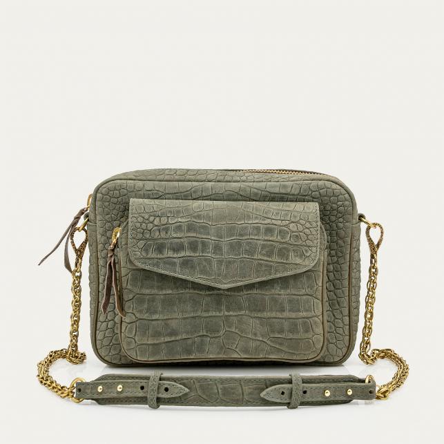 claris virot Sac Cuir Big Charly Embossé Croco Gris Perle