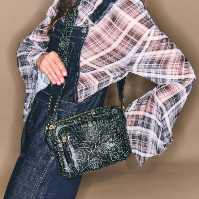 Claris Virot Sac Cuir Big Charly Nappa Noir Imprimé Bandana