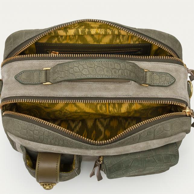 Claris Virot Sac Cuir César Embossé Croco Gris Perle