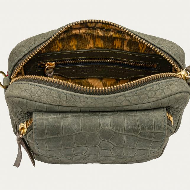 Claris Virot Sac Cuir Charly Embossé Croco Gris Perle
