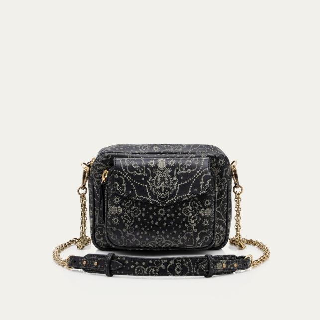 claris virot Sac Cuir Charly Noir Nappa Imprimé Bandana