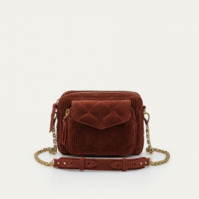 claris virot Sac Cuir Charly Velours Brique Matelassé