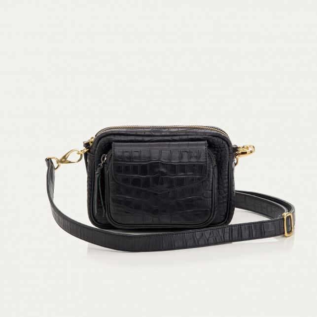 claris virot Sac Cuir Embossé Croco Baby Charly Noir