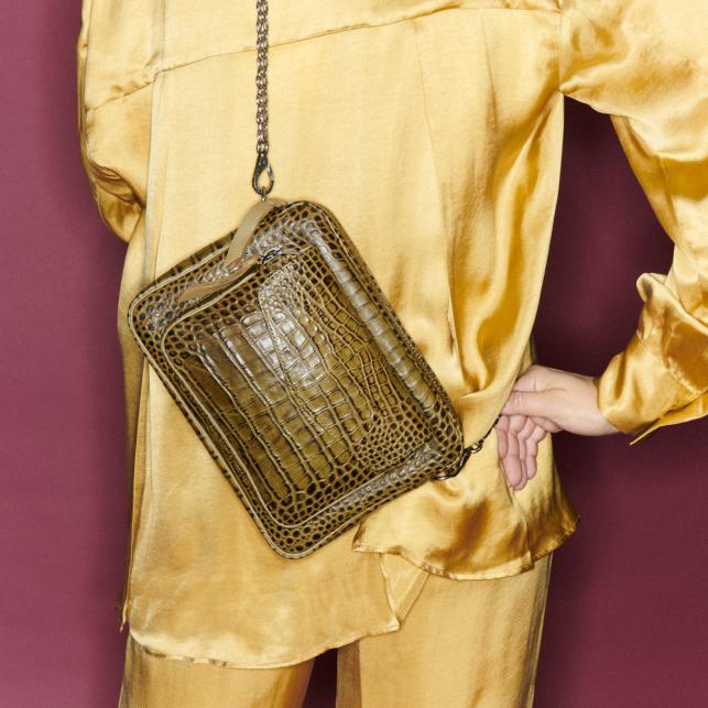 Claris Virot Sac Cuir Embossé Croco Big Charly Kaki