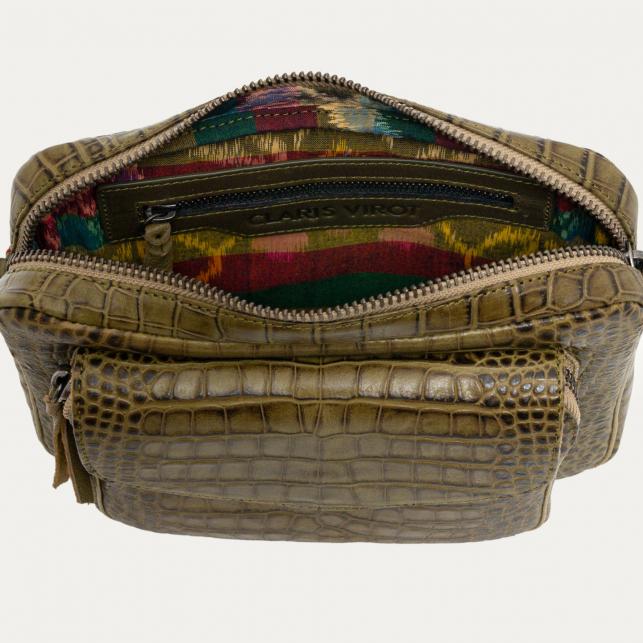 Claris Virot Sac Cuir Embossé Croco Big Charly Kaki