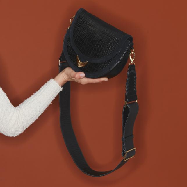 Claris Virot Sac Cuir Embossé Croco Big Victoria Noir