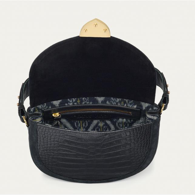 Claris Virot Sac Cuir Embossé Croco Big Victoria Noir