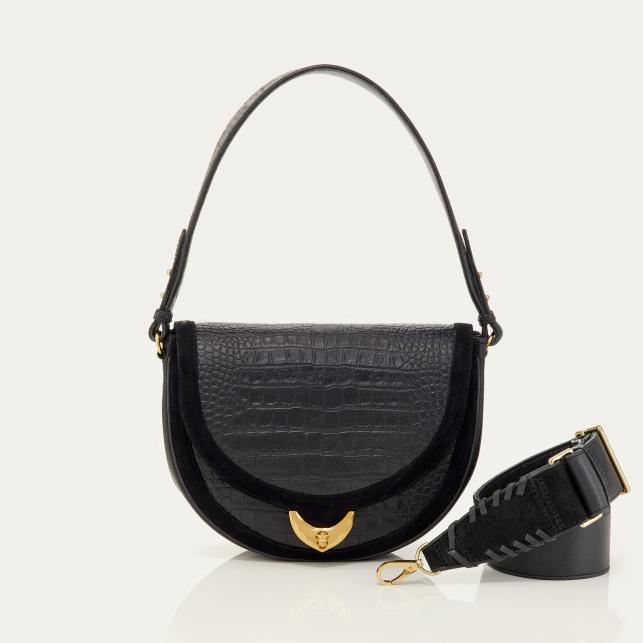 claris virot Sac Cuir Embossé Croco Big Victoria Noir