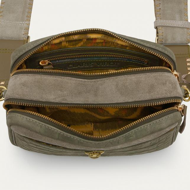 Claris Virot Sac Cuir Lily Embossé Croco Gris Perle