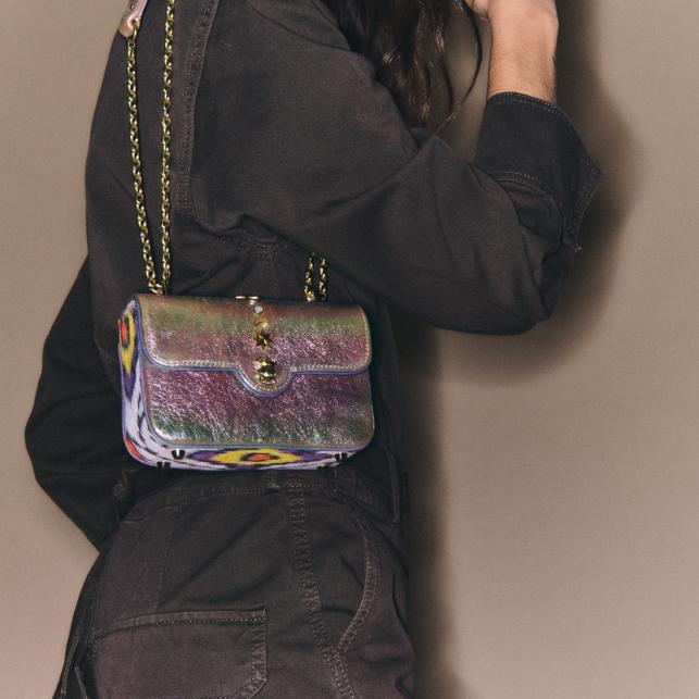 Claris Virot Sac Cuir Mini Ava Moon Avec Rivets Lune En Nacre