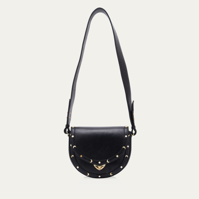 Claris Virot Sac Cuir Victoria Nappa Noir Et Rivets En Nacre