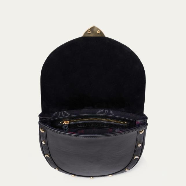 Claris Virot Sac Cuir Victoria Nappa Noir Et Rivets En Nacre
