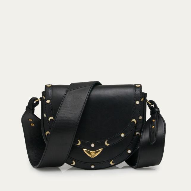 claris virot Sac Cuir Victoria Nappa Noir et Rivets en Nacre