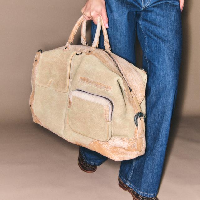 Claris Virot Sac De Voyage Veau Velours Vito Sable Blanc