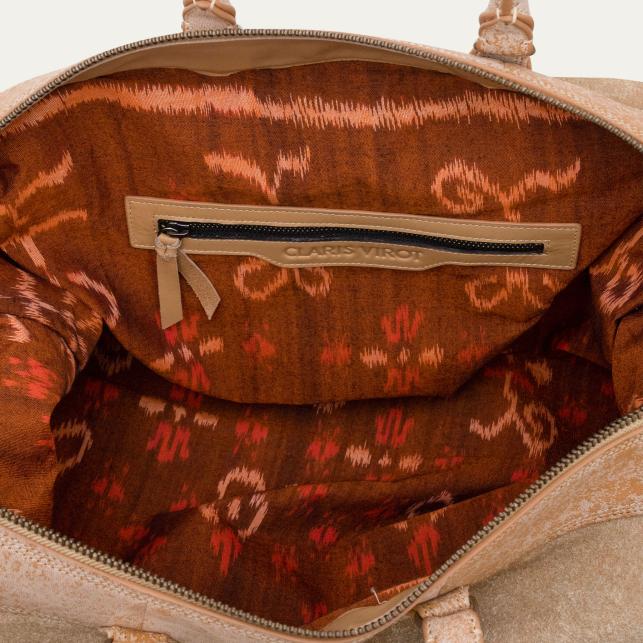 Claris Virot Sac De Voyage Veau Velours Vito Sable Blanc