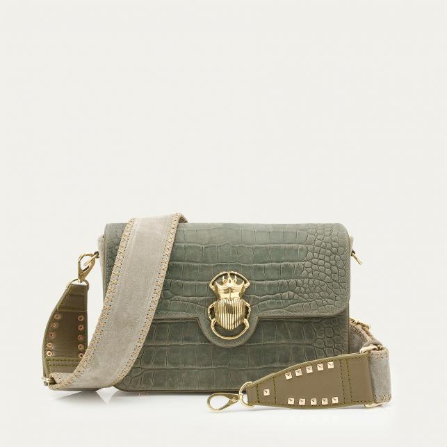 claris virot Sac Nubuck Big Ava Embossé Croco Gris Perle