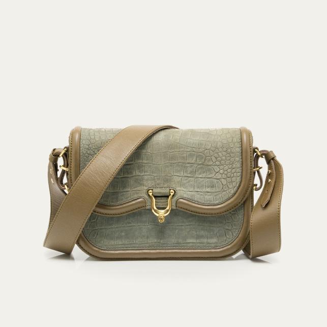 claris virot Sac Nubuck Manon Embossé Croco Gris Perle
