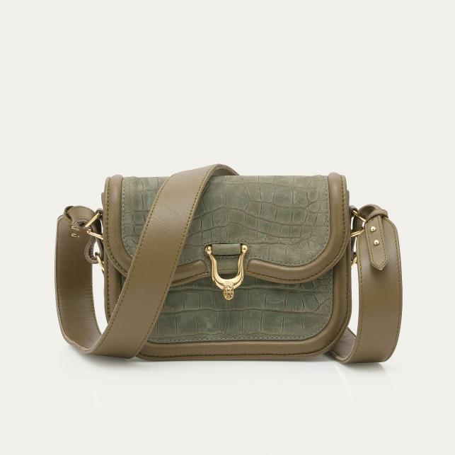 claris virot Sac Nubuck Mini Manon Embossé Croco Gris Perle - Claris Virot