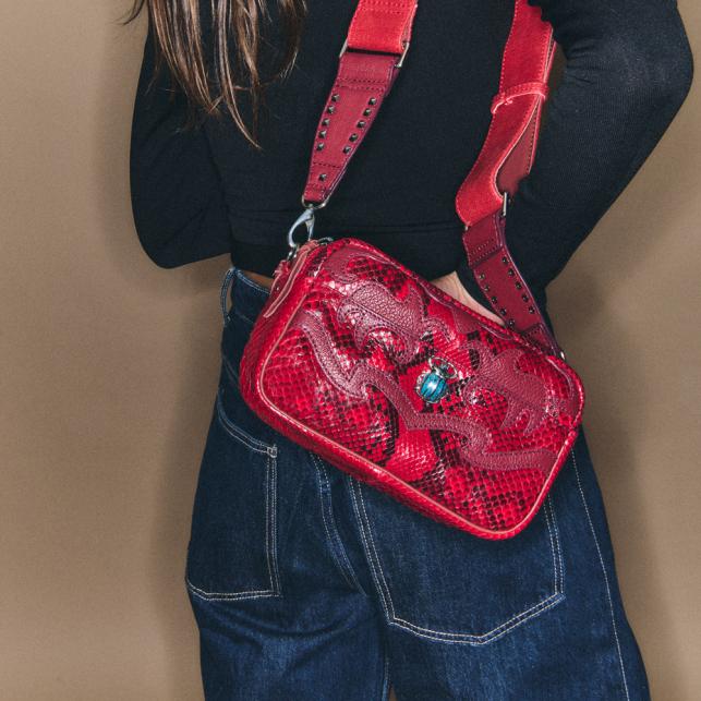 Claris Virot Sac Patchwork Python Et Cuir Lily Rubis