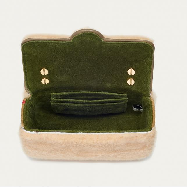 Claris Virot Sac Peau Lainée Mini Ava Crème Et Broderies