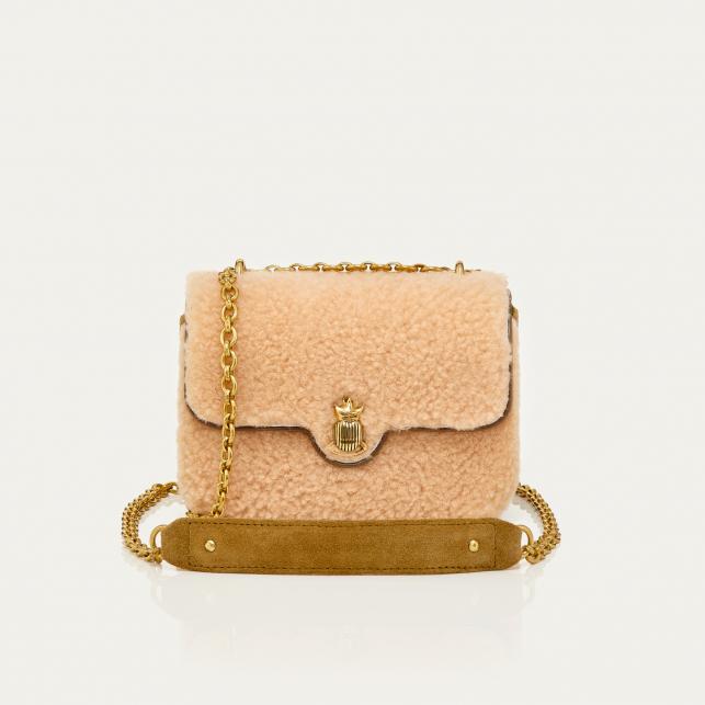 claris virot Sac Peau Lainée Mini Ava Crème Et Broderies