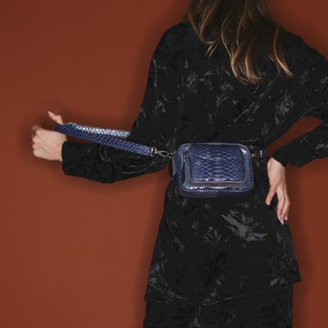 Claris Virot Sac Python Baby Charly Bleu Glacier Métallisé