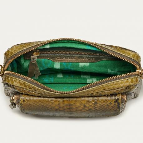 Claris Virot Sac Python Big Charly Dark Kaki Chaîne