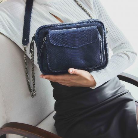 Claris Virot Sac Python Big Charly Navy Chaîne Argent