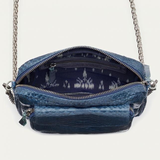 Claris Virot Sac Python Big Charly Navy Chaîne Argent