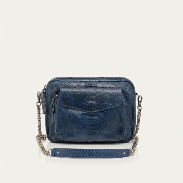 claris virot Sac Python Big Charly Navy Chaîne Argent
