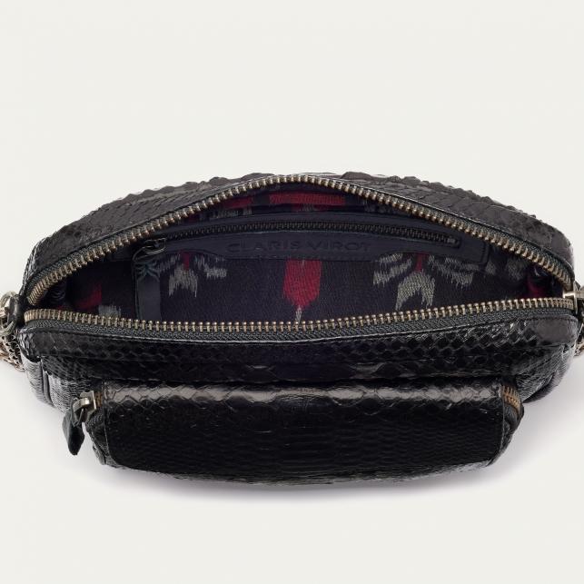 Claris Virot Sac Python Big Charly Noir Chaîne Argent
