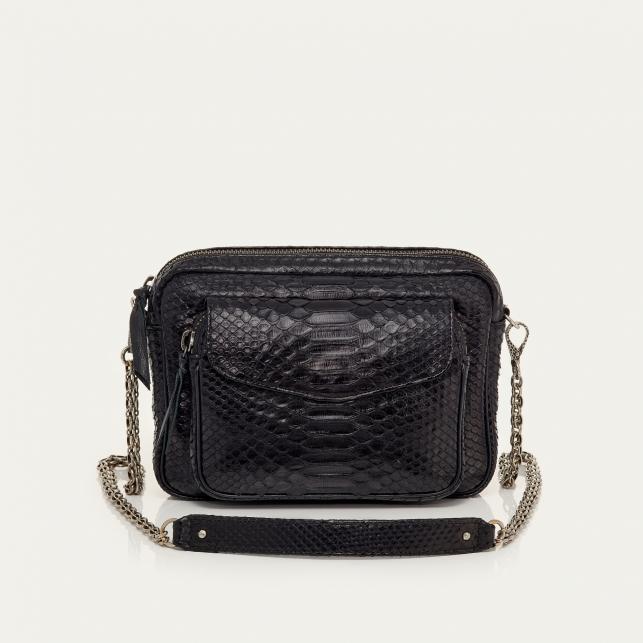 claris virot Sac Python Big Charly Noir Chaîne Argent
