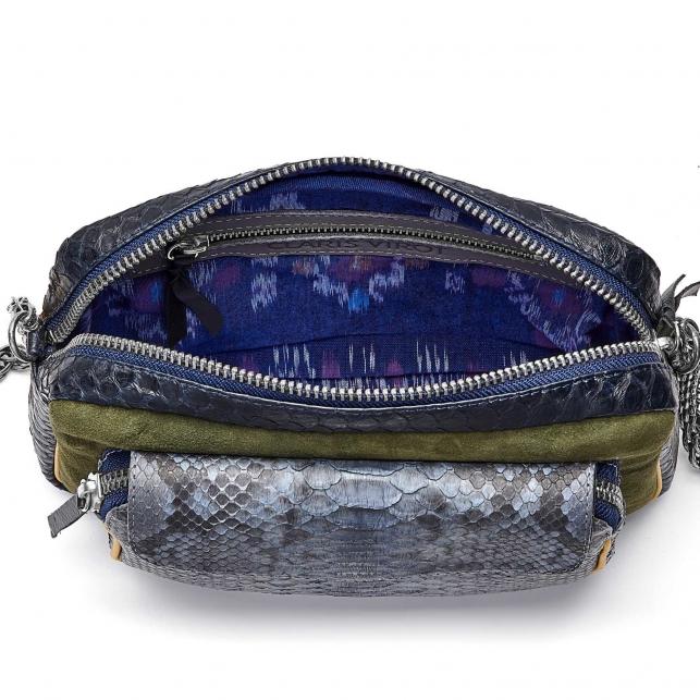 Claris Virot Sac Python Big Charly Tricolore Denim Chaîne