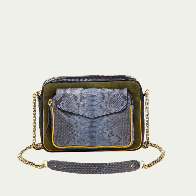 claris virot Sac Python Big Charly Tricolore Denim Chaîne