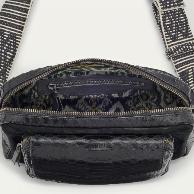 Claris Virot Sac Python Et Suède Jumbo Charly Noir Argent