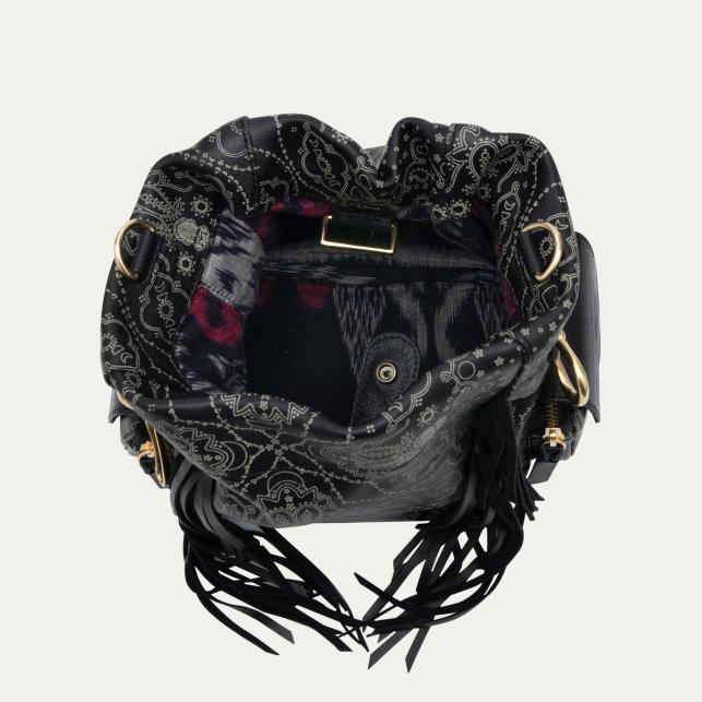 Claris Virot Sac Seau Cuir Lola Cuir Noir Imprimé Bandana