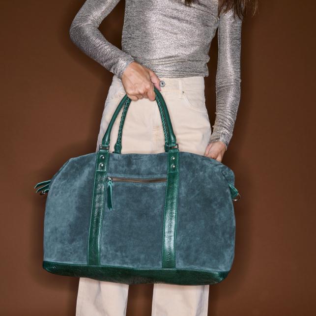 Claris Virot Sac Week-End Cuir Roger M Vert Emeraude