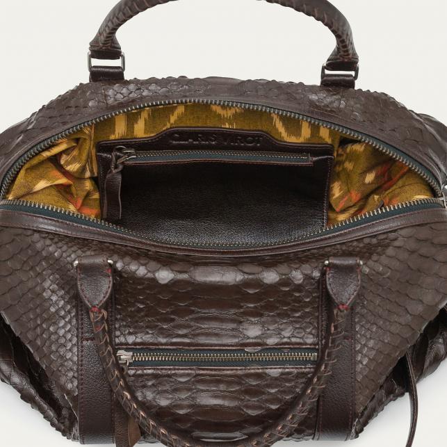Claris Virot Sac Week-End Python Roger XS Brun Fumé