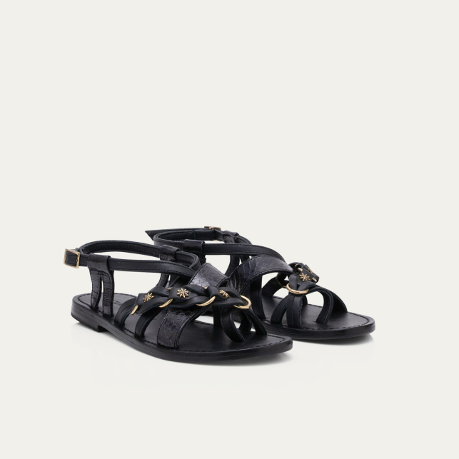 Claris Virot Sandales Cuir Et Cobra Hariette Noires