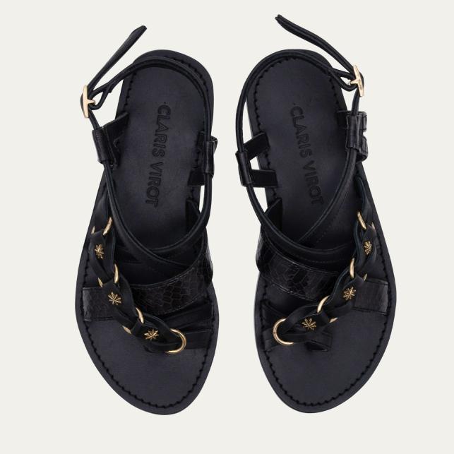 Claris Virot Sandales Cuir Et Cobra Hariette Noires