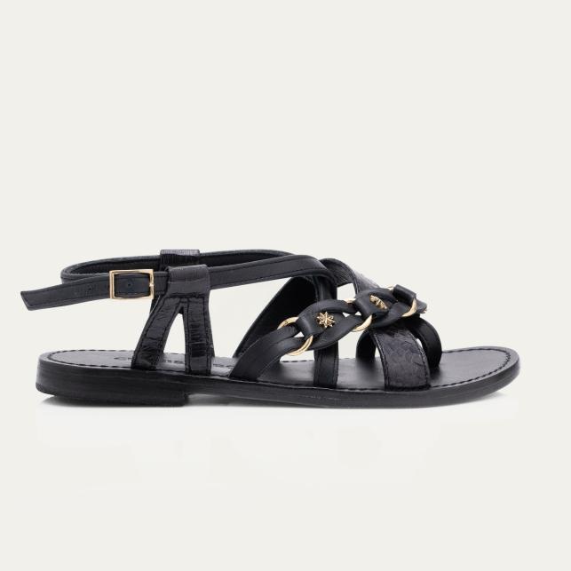 claris virot Sandales Cuir et Cobra Hariette Noires