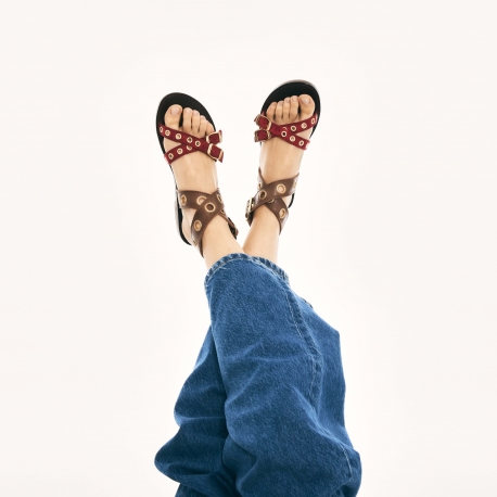 Claris Virot Sandales Cuir Laurette Chocolat Burgundy