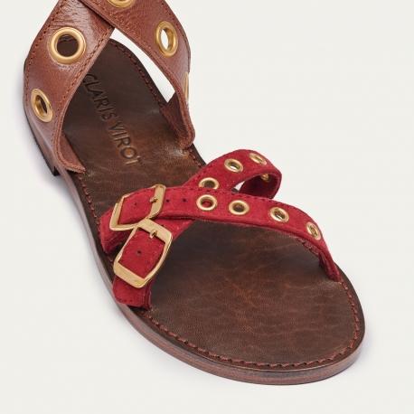 Claris Virot Sandales Cuir Laurette Chocolat Burgundy